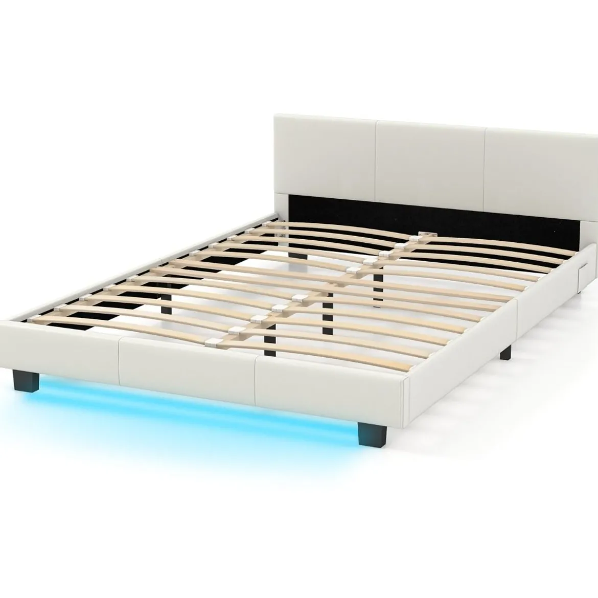 Bett mit LED Beleuchtung 140 x 200 cm Polsterbett mit Lattenrost Bettgestell Bettrahmen Weiß
