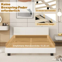 Bett mit LED Beleuchtung 140 x 200 cm Polsterbett mit Lattenrost Bettgestell Bettrahmen Weiß
