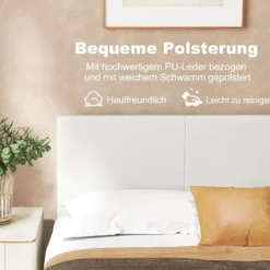 Bett mit LED Beleuchtung 140 x 200 cm Polsterbett mit Lattenrost Bettgestell Bettrahmen Weiß