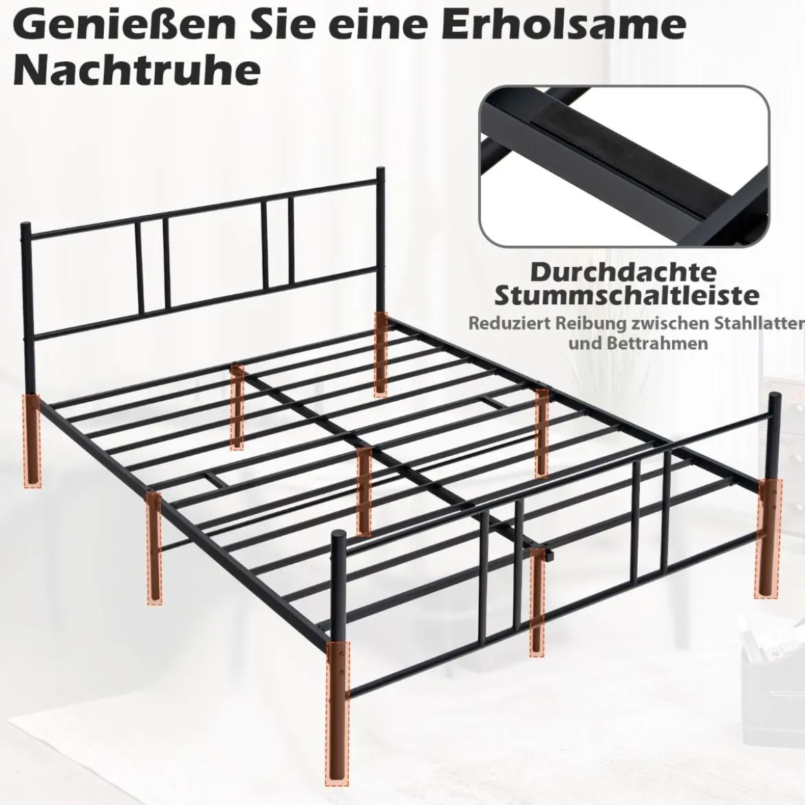 Bettrahmen aus Metall Plattform-Bettgestell mit Kopfteil und Fußteil 200 x 160 cm Schwarz