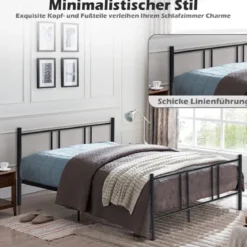 Bettrahmen aus Metall Plattform-Bettgestell mit Kopfteil und Fußteil 200 x 160 cm Schwarz