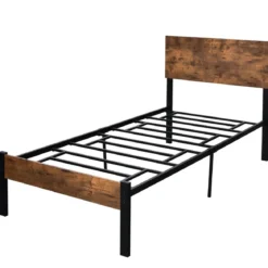 Bettrahmen Stahlrahmen mit Lattenrost 200 x 90 cm Bettgestell mit Kopfteil Design Schwarz & Braun