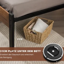 Bettrahmen Stahlrahmen mit Lattenrost 200 x 90 cm Bettgestell mit Kopfteil Design Schwarz & Braun