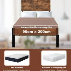 Bettrahmen Stahlrahmen mit Lattenrost 200 x 90 cm Bettgestell mit Kopfteil Design Schwarz & Braun
