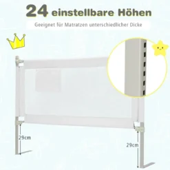 Bettschutzgitter Abschließbar Bettgitter Sicherheitsschiene für Baby 145 x 25 x 101,5 cm Weiß