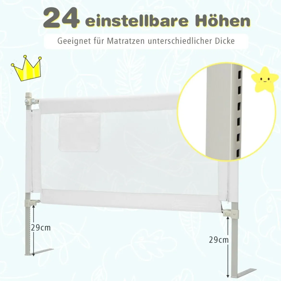 Bettschutzgitter Abschließbar Bettgitter Sicherheitsschiene für Baby 145 x 25 x 101,5 cm Weiß
