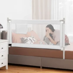 Bettschutzgitter Abschließbar Bettgitter Sicherheitsschiene für Baby 145 x 25 x 101,5 cm Weiß
