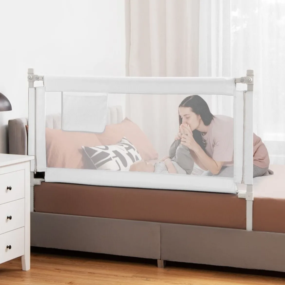 Bettschutzgitter Abschließbar Bettgitter Sicherheitsschiene für Baby 145 x 25 x 101,5 cm Weiß
