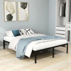 Bett 160 x 200 cm Bettgestell aus Metall Bettrahmen Metallbett Doppelbett Schwarz