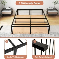 Bett 160 x 200 cm Bettgestell aus Metall Bettrahmen Metallbett Doppelbett Schwarz