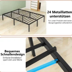 Bett 160 x 200 cm Bettgestell aus Metall Bettrahmen Metallbett Doppelbett Schwarz