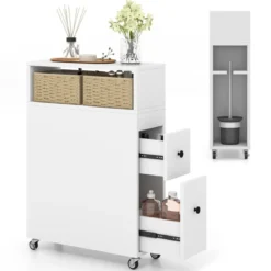 Beweglicher Badezimmerschrank mit 2 ausziehbaren Schubladen & Bürstenhalter für kleine Räume Weiß/Schwarz