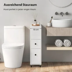 Beweglicher Badezimmerschrank mit 2 ausziehbaren Schubladen & Bürstenhalter für kleine Räume Weiß/Schwarz