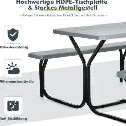 Bierzeltgarnitur Picknicktisch & 2 Sitzbänke mit Metallrahmen Grau