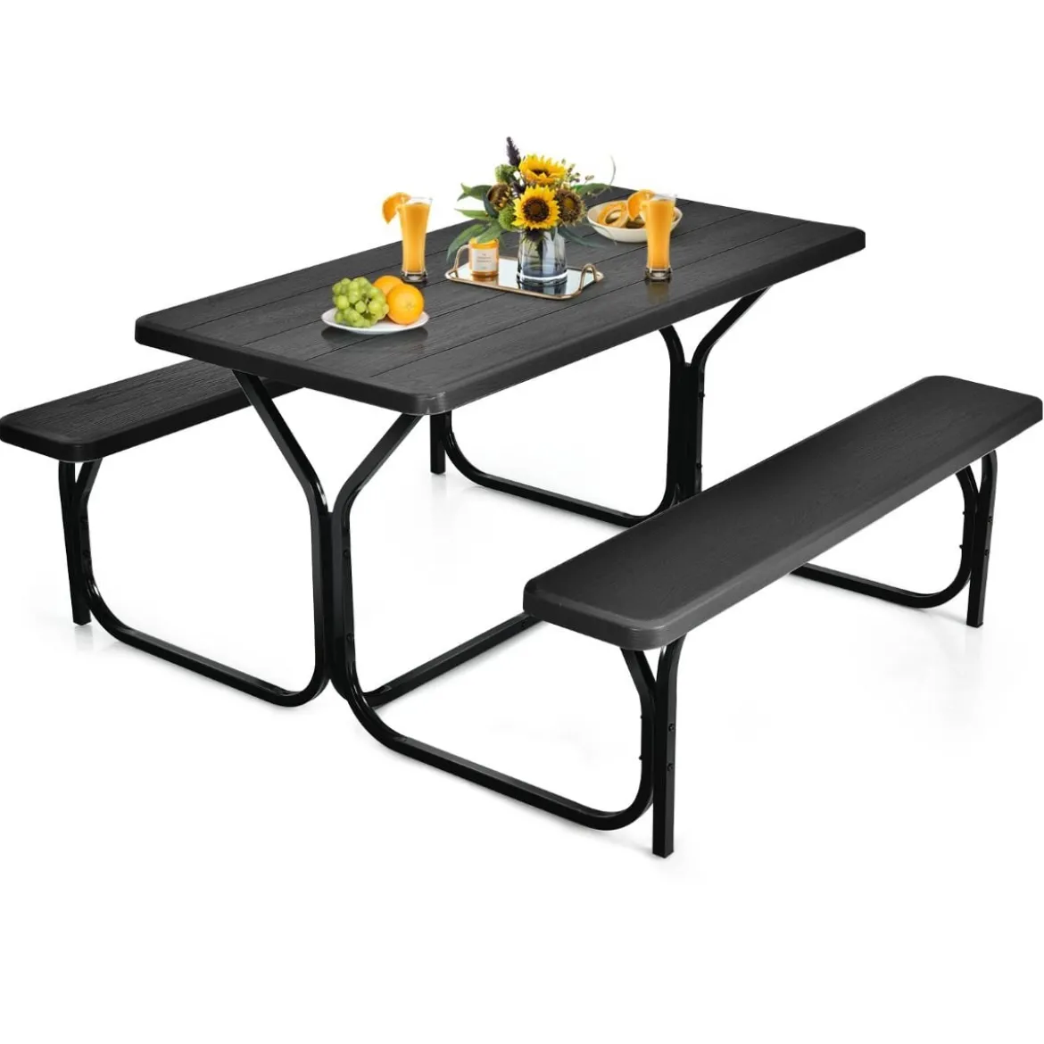 Bierzeltgarnitur Picknicktisch & 2 Sitzbänke mit Metallrahmen Schwarz