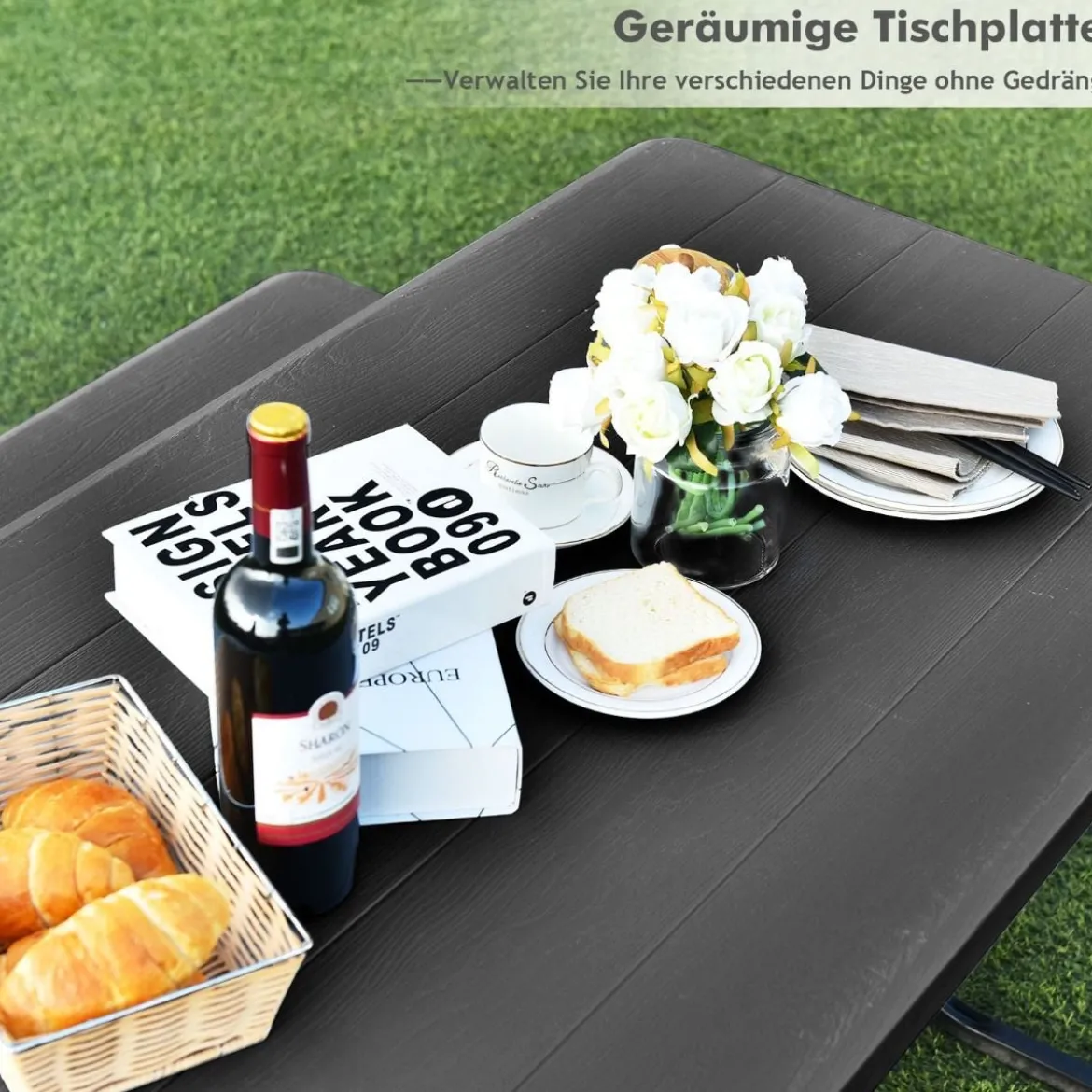 Bierzeltgarnitur Picknicktisch & 2 Sitzbänke mit Metallrahmen Schwarz