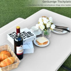 Bierzeltgarnitur Picknicktisch & 2 Sitzbänke mit Metallrahmen Weiß
