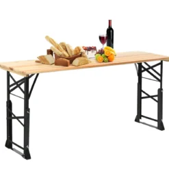 Bierzelttisch höhenverstellbar klappbarer Biertisch mit Schirmloch 168,5 x 50 x 75 cm/105 cm Natur