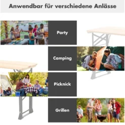 Bierzelttisch höhenverstellbar klappbarer Biertisch mit Schirmloch 168,5 x 50 x 75 cm/105 cm Natur