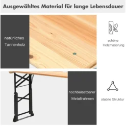 Bierzelttisch höhenverstellbar klappbarer Biertisch mit Schirmloch 168,5 x 50 x 75 cm/105 cm Natur