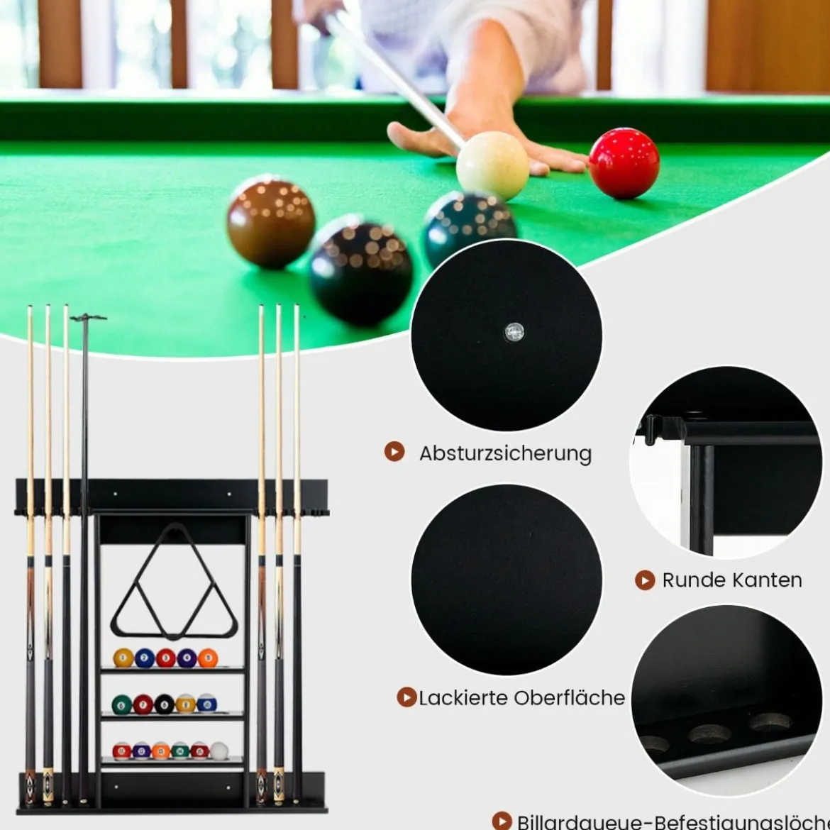 Billard Queue Halter Wandmontage Wandqueuehalter Kiefernholz für 8 Queues