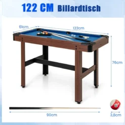 Billardtisch aus Holz mit 2 Queues 2 Kreiden & Dreieck & Bürste Billlard Tisch Tischbillard
