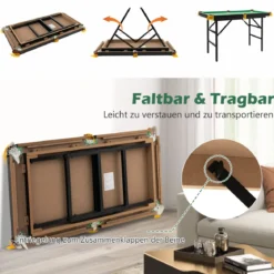 Billardtisch klappbar Billiard Tisch mit Zubehörset Pooltisch mit 2 Queues 2 Kreiden Dreieck & Bürste 122 x 64 x 78 cm Grün