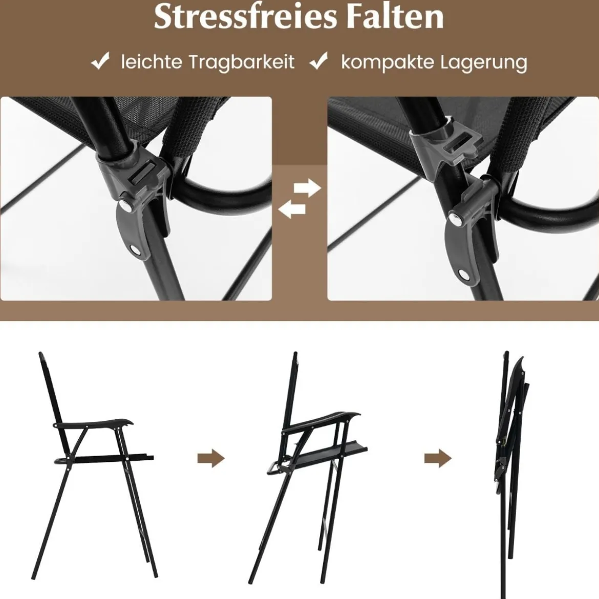 Bistrotisch mit 2 Klappbaren Stühlen & Schirmloch 3-tlg. Outdoor Barhocker Set Balkonmöbel