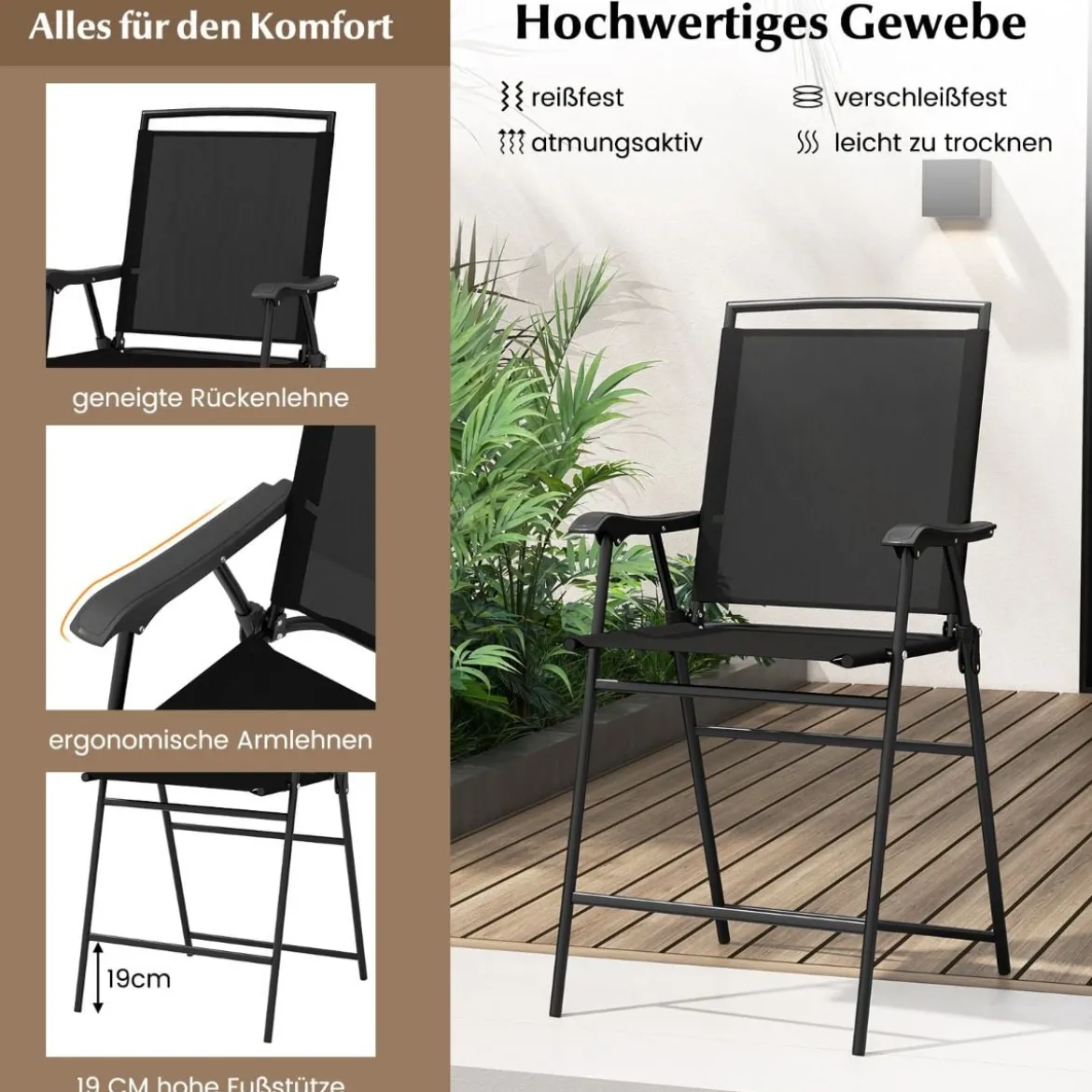 Bistrotisch mit 2 Klappbaren Stühlen & Schirmloch 3-tlg. Outdoor Barhocker Set Balkonmöbel