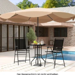 Bistrotisch mit 2 Klappbaren Stühlen & Schirmloch 3-tlg. Outdoor Barhocker Set Balkonmöbel