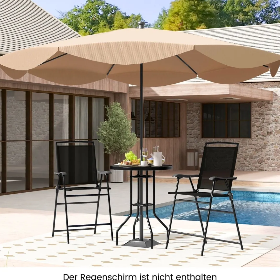 Bistrotisch mit 2 Klappbaren Stühlen & Schirmloch 3-tlg. Outdoor Barhocker Set Balkonmöbel