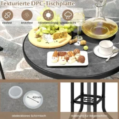 Bistrotisch mit 2 Klappbaren Stühlen & Schirmloch 3-tlg. Outdoor Barhocker Set Balkonmöbel