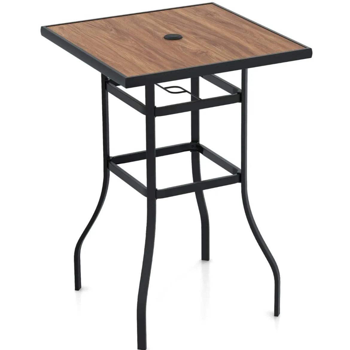 Bistrotisch mit Schirmloch & Tischplatte in Holzoptik Gartentisch Quadratischer Balkontisch