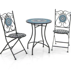 Bistrotisch mit 2 Stühlen Mosaik Bistroset klappbar 3-teiliges Balkonset Blau