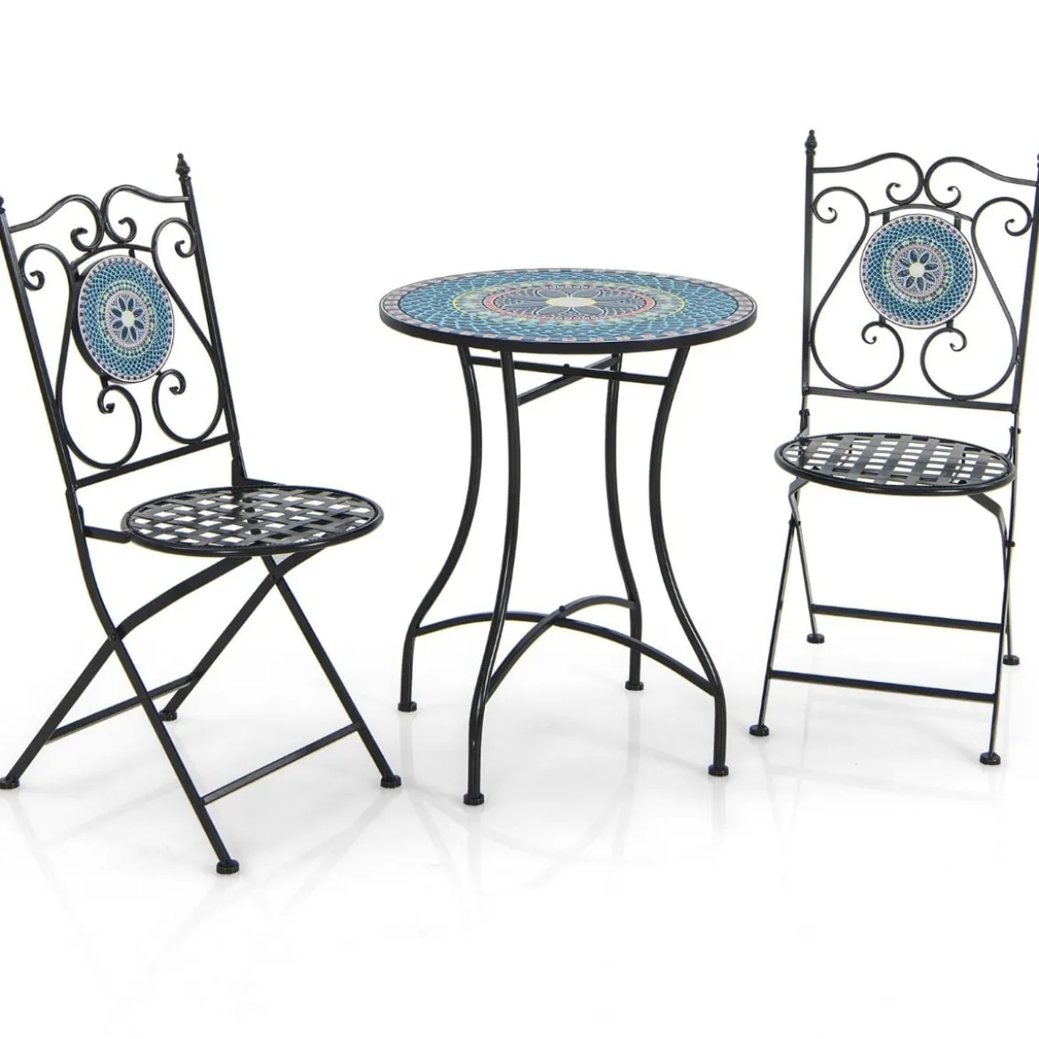 Bistrotisch mit 2 Stühlen Mosaik Bistroset klappbar 3-teiliges Balkonset Blau
