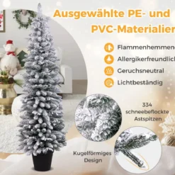 Bleistift Weihnachtsbaum mit Schnee Tannenbaum künstlich mit Beleuchtung 180 cm