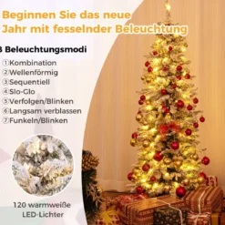 Bleistift Weihnachtsbaum mit Schnee & Beleuchtung & 8 Lichtmodi Künstlicher Tannenbaum