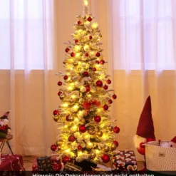 Bleistift Weihnachtsbaum mit Schnee & Beleuchtung & 8 Lichtmodi Künstlicher Tannenbaum