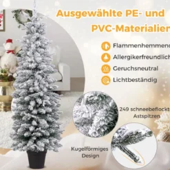 Bleistift Weihnachtsbaum mit Schnee & Beleuchtung & 8 Lichtmodi Künstlicher Tannenbaum