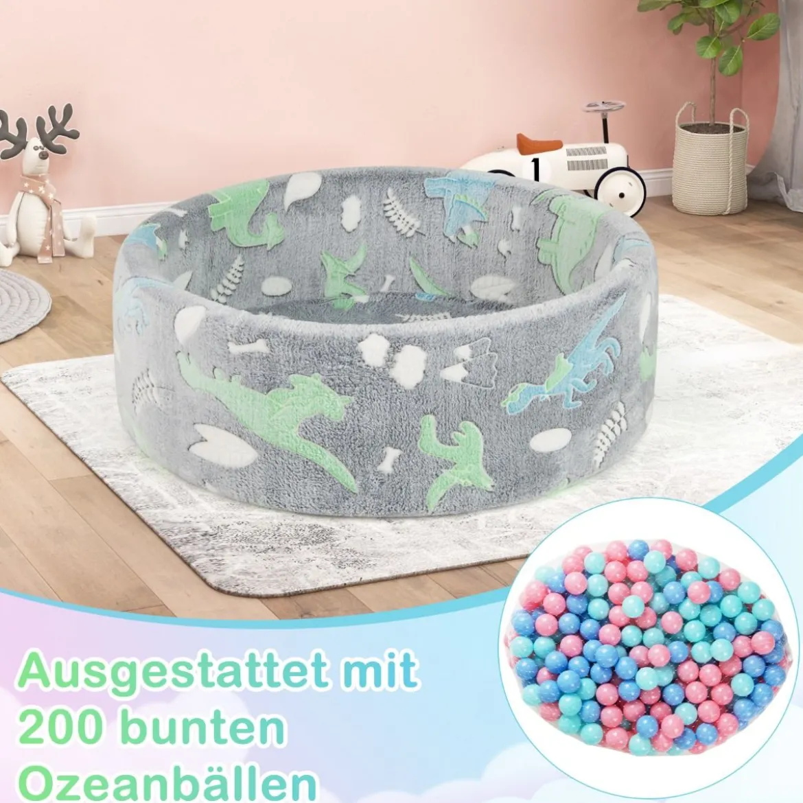Bällebad für Babys mit Abnehmbarem Bezug im Dunkeln Leuchtendes Rundes Spielbecken