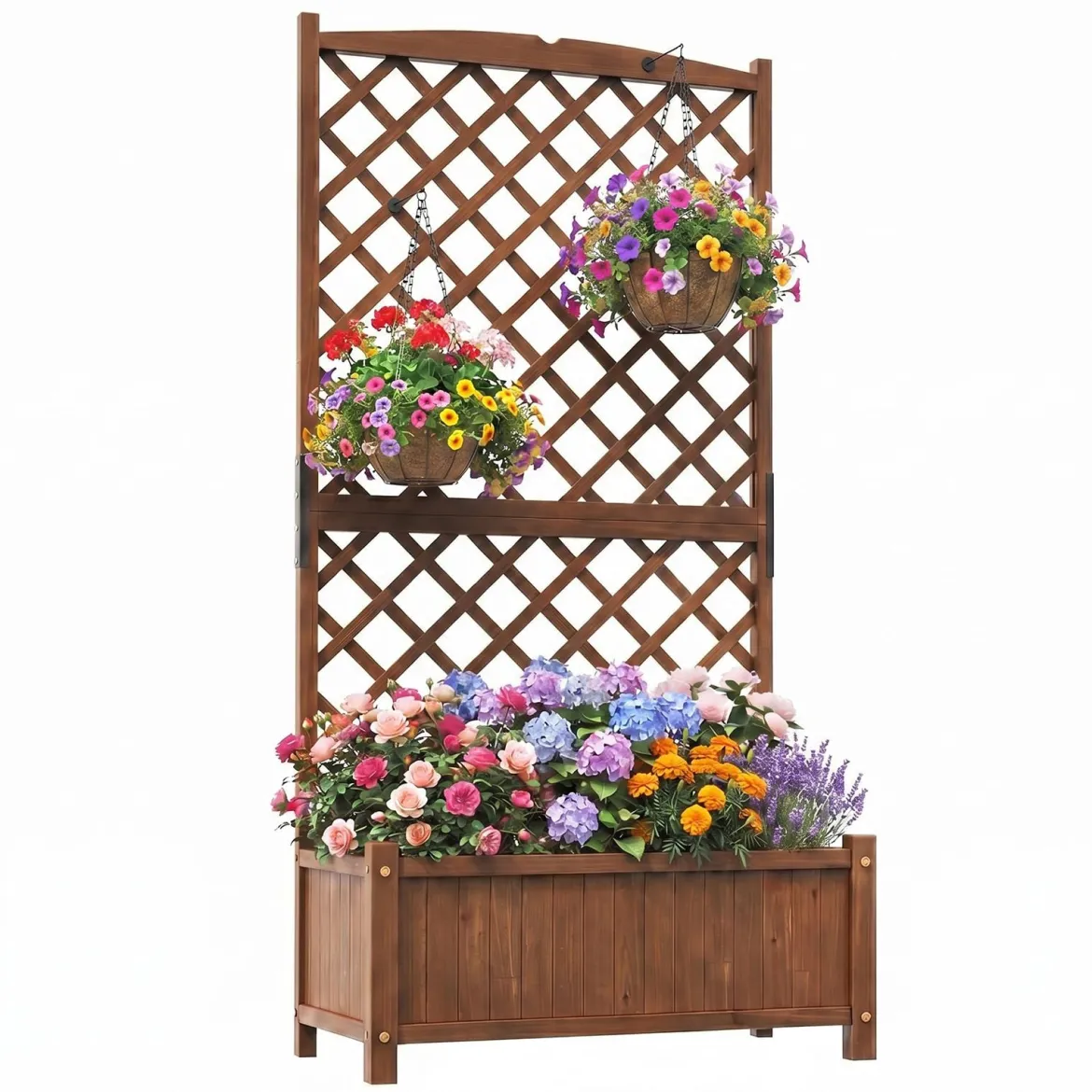 Blumenkasten Hochbeet aus Tannenholz Pflanzkasten mit Rankgitter für Kletterpflanzen