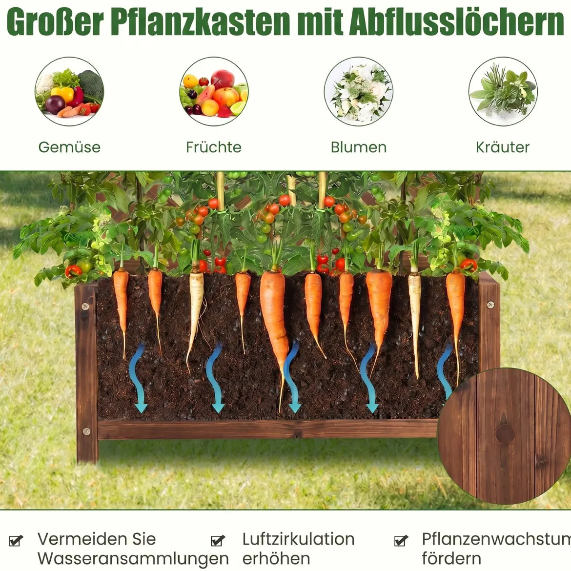 Blumenkasten Hochbeet aus Tannenholz Pflanzkasten mit Rankgitter für Kletterpflanzen