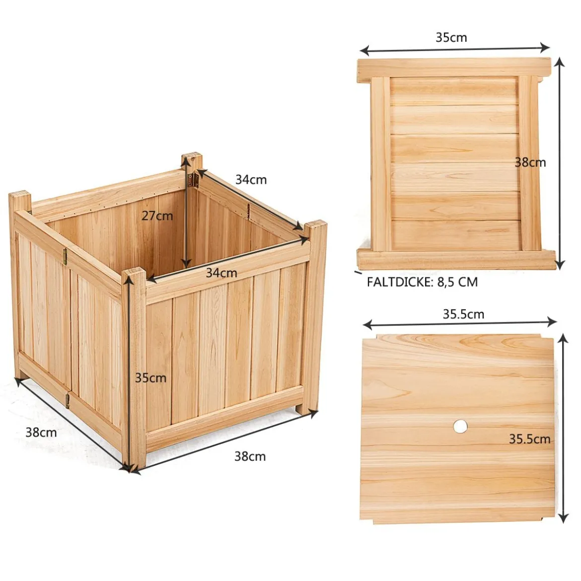Blumenkasten Hochbeet Holz Blumenbeet Blumentopf klappbar Pflanzkasten Garten Frühbeet 38x38x35cm