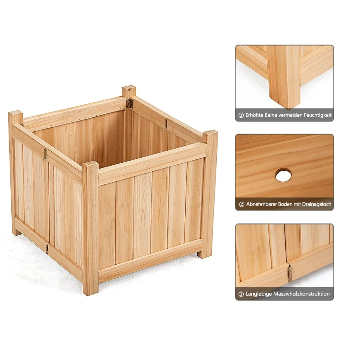 Blumenkasten Hochbeet Holz Blumenbeet Blumentopf klappbar Pflanzkasten Garten Frühbeet 38x38x35cm
