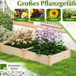 Blumenkasten Hochbeet Holz Pflanzkasten quadratisch Gartenbeet mit offenem Boden Pflanzbeet für Garten Rasen Terrasse Balkon 102 x 102 x 30 cm Natur