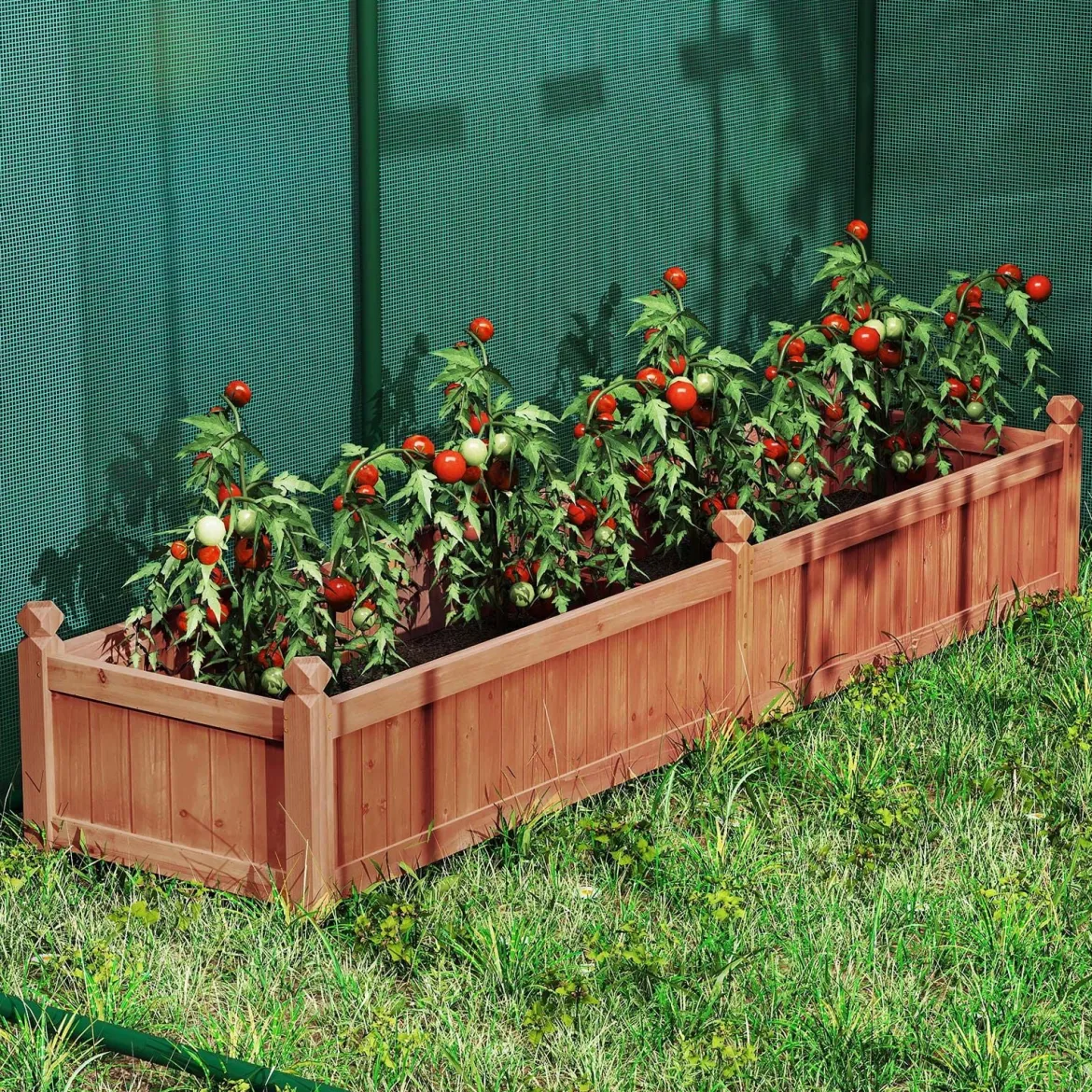 Blumenkasten Hochbeet Holz Pflanzkasten mit Trennwand Entwässerungslöchern & Vliesstofffolie Gartenbeet Pflanzbeet 227 x 59,5 x 40 cm Braun