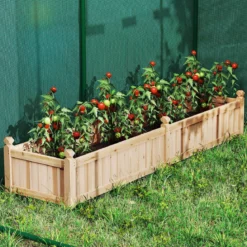Blumenkasten Hochbeet Holz Pflanzkasten mit Trennwand Entwässerungslöchern & Vliesstofffolie Gartenbeet Pflanzbeet 227 x 59,5 x 40 cm Natur
