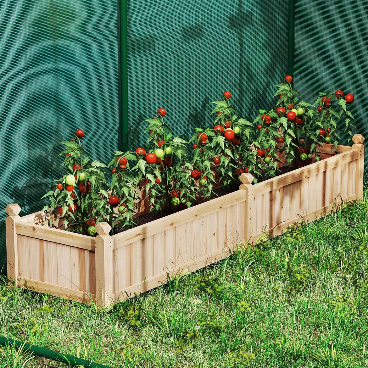 Blumenkasten Hochbeet Holz Pflanzkasten mit Trennwand Entwässerungslöchern & Vliesstofffolie Gartenbeet Pflanzbeet 227 x 59,5 x 40 cm Natur