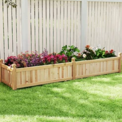 Blumenkasten Hochbeet Holz Pflanzkasten mit Trennwand Entwässerungslöchern & Vliesstofffolie Gartenbeet Pflanzbeet 227 x 59,5 x 40 cm Natur