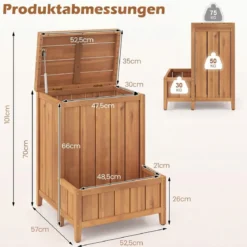 Blumenkasten mit Gartenbox & Deckel Auflagenbox mit Pflanzkübel aus Holz Paketbox Natur